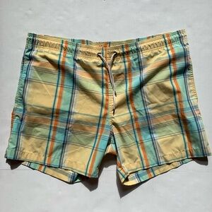Faherty Men's Swim Trunks Yellow/Blue Plaid Size XL Mesh Lining